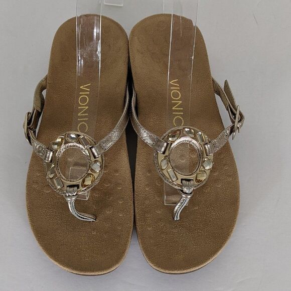Vionic Ricci Gold Rhinestone Orthaheel Flip Flop Sandals Women's Size 5 - Picture 5 of 10